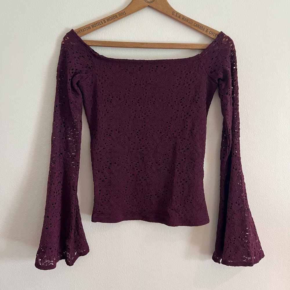NWT Hollister Lacey Long Sleeve Top, Size S, Maroon